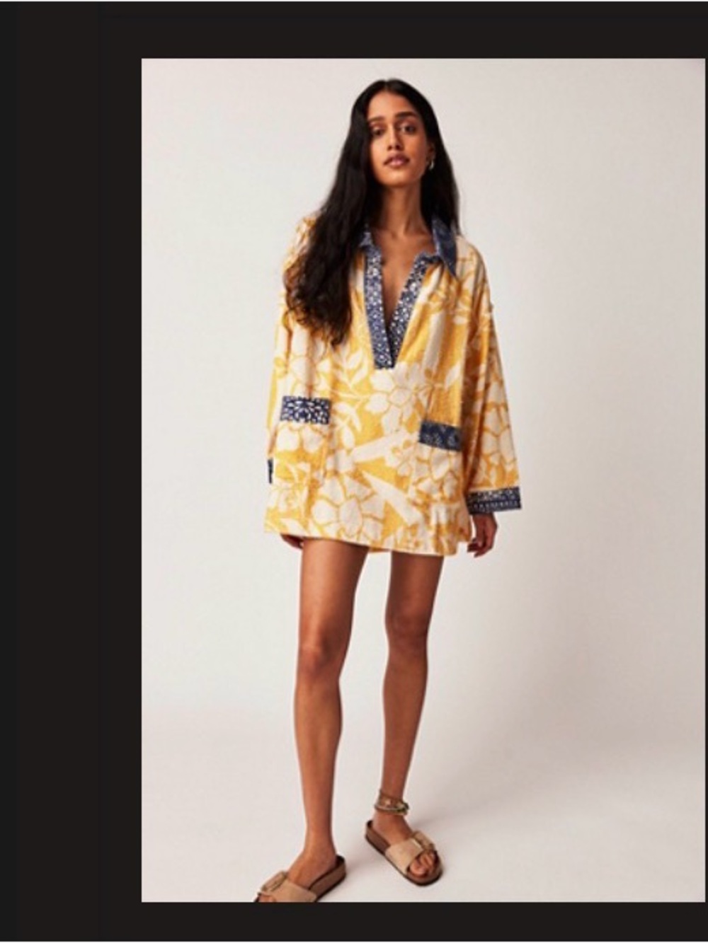 Free People Yellow and Blue Floral Top